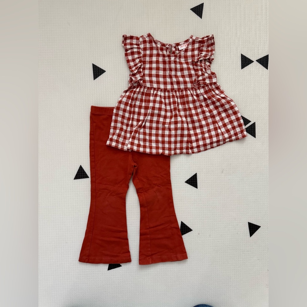 Cat & Jack Red Gingham Top with Rust Red Flare Pants Matching Set